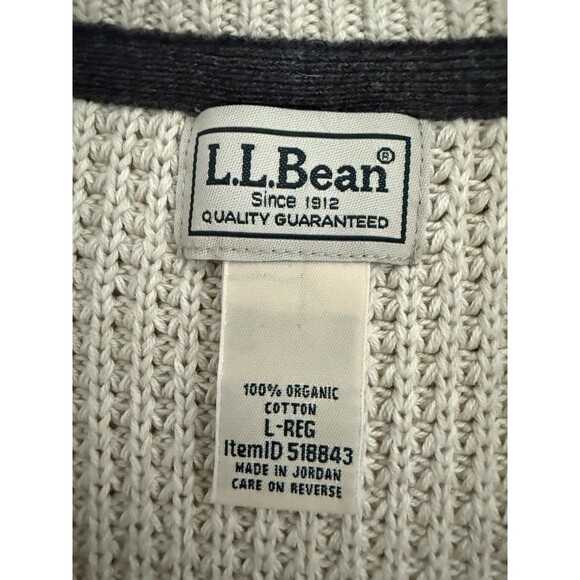 L.L.Bean 100% Organic Cotton Waffle Knit 1/4 Zip Pullover Sweater Men Size L - Picture 3 of 9